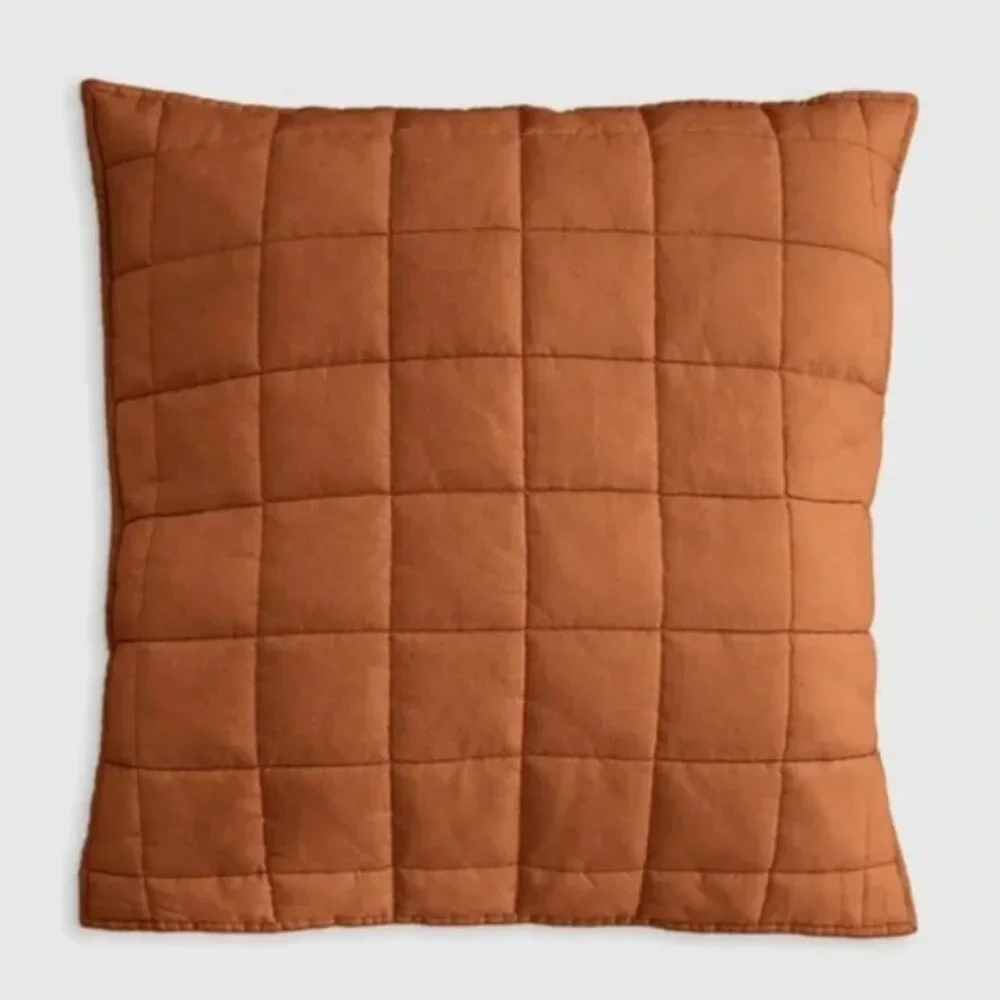 NWOT QUINCE Belgian European Linen Quilted Euro Sham Terracotta OEKO-TEX (Q6/Q7) - Picture 1 of 7